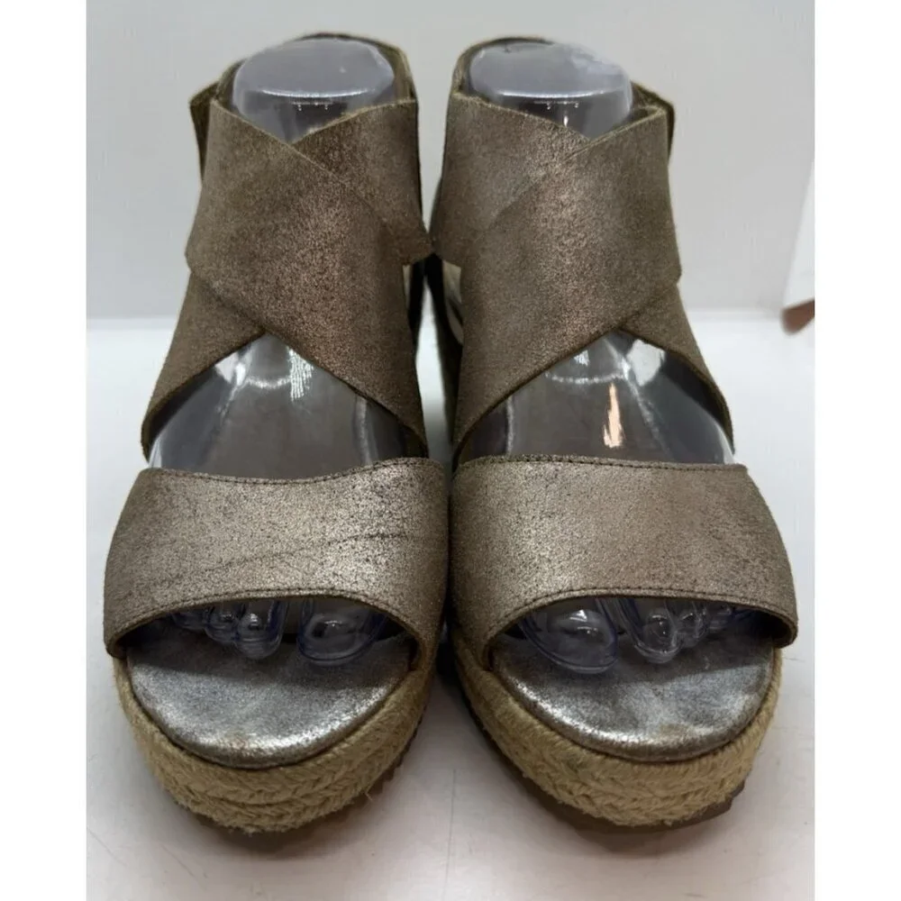 Eileen Fisher Willow Espadrille Platform Wedge Sandals Women 8.5 Metallic Bronze